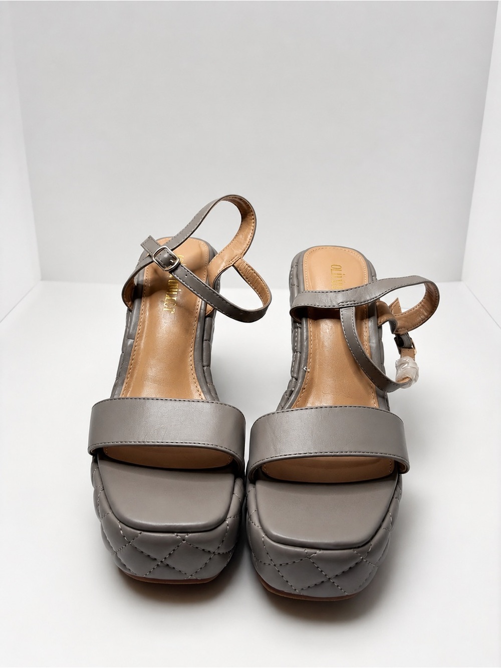 OLIVIA MILLER Quilted Wedged Sandal Grey Size 8